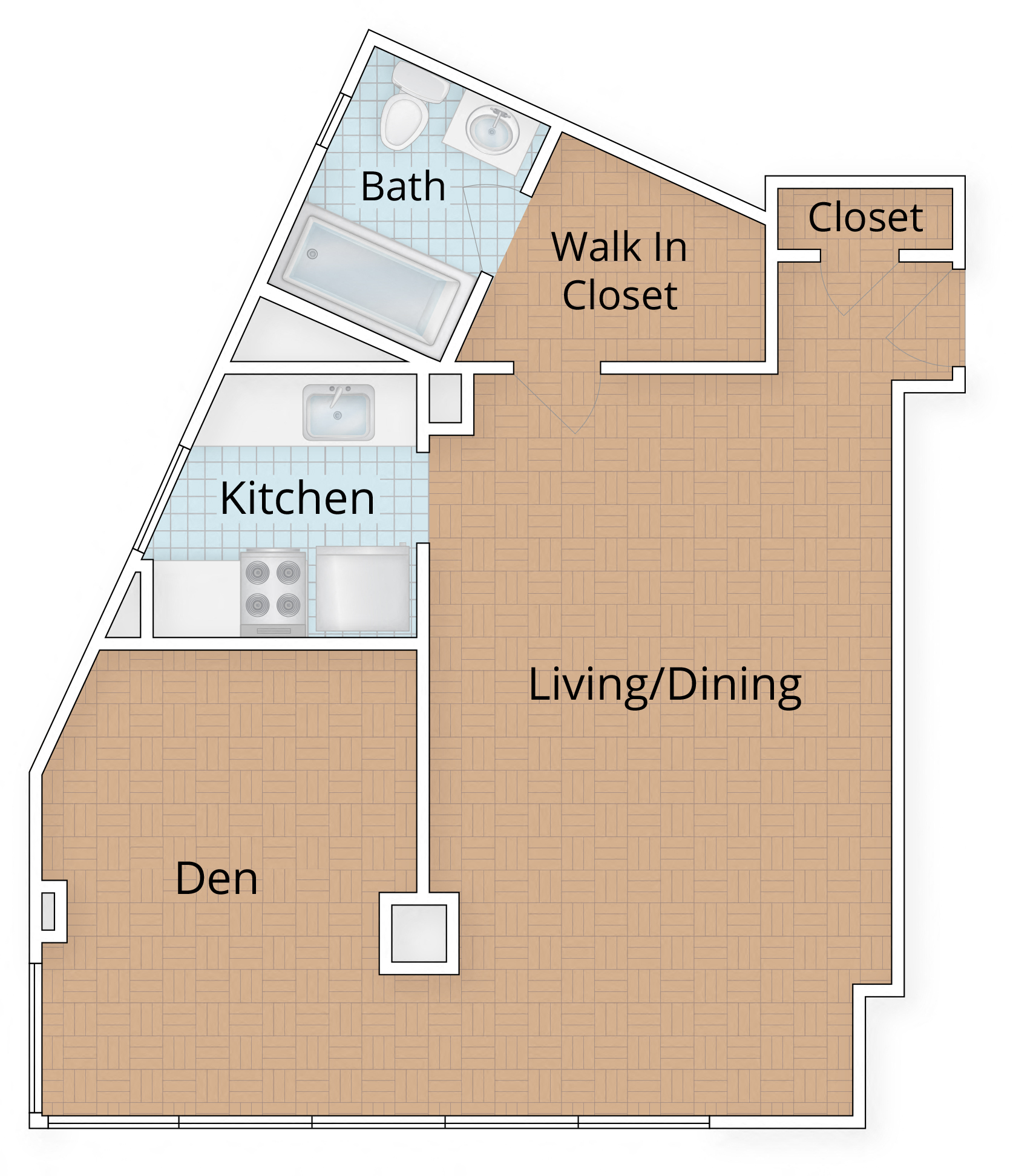 Diplomat Apartments Washington DC Studio with den floor plan